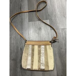 Fossil Genuine Leather color block Crossbody Purse Brown/White